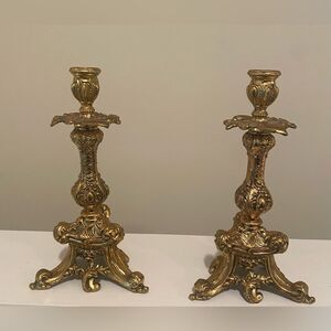 VINTAGE BRASS GOLD GILT GIRANDOLE HOLLYWOOD REGENCY CANDLE HOLDERS